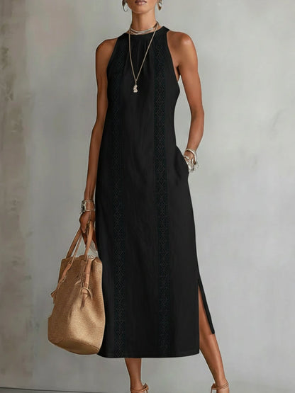 Amaya | Vestido Midi de Lino con Cuello Mandarín