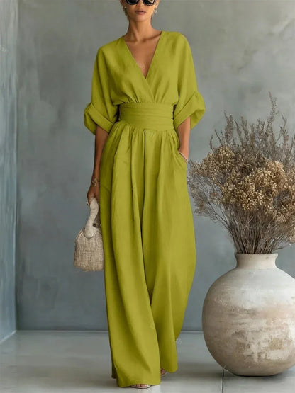 Aurélia | Mono elegante de cuello en V y cintura alta